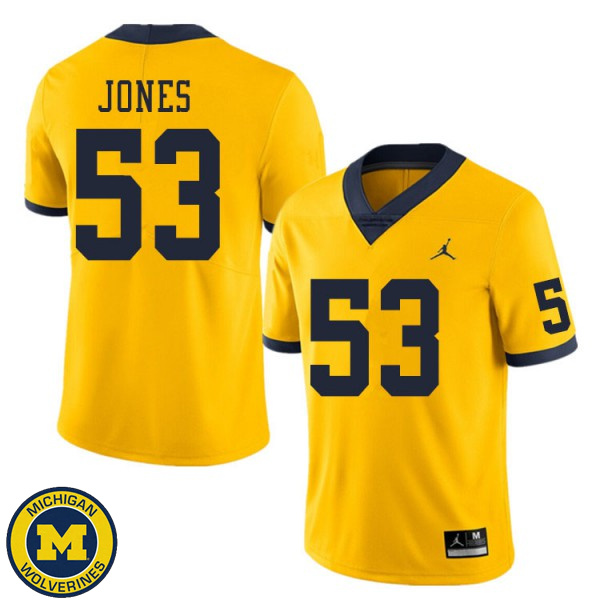 Men's Michigan Wolverines #53 Trente Jones Yellow Embroidery Jersey